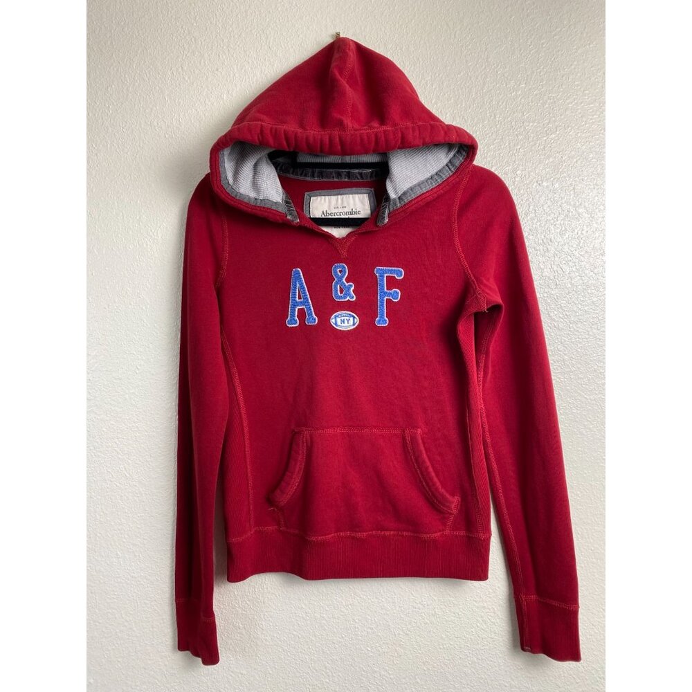 Abercrombie & Fitch Y2K Red Pullover Hoodie Women Size Small Logo Streetwear